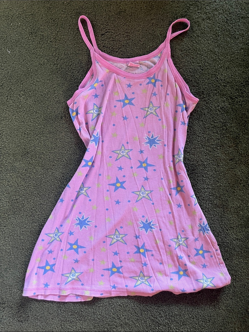 Vintage y2k Pink Star Print Ribbed Cami Dress